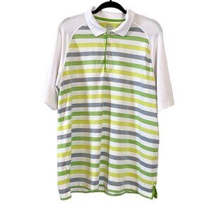 Slazenger Men's‎ XL White Neon Green White Striped SS Golf Polo Shirt Size XL